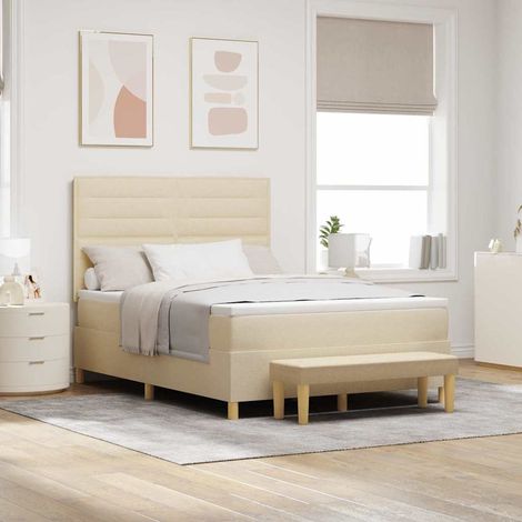 vidaXL Lit à ressorts avec tête de lit Crème 200 x 160 cm tissu (1/5)