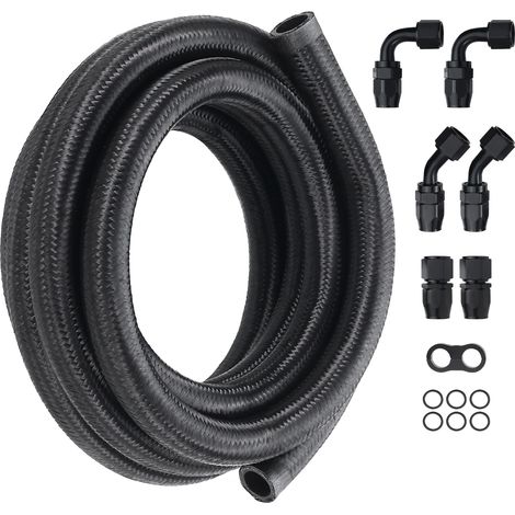 Mophorn 10AN-Kraftstoffleitungssatz, 10 Fuß Nylon-Kraftstoffschlauch mit Edelstahlgeflecht, 0,55 Zoll Öl-/Gas-/Dieselschlauch-Endstücke, 7-teiliges Schwenkadapter-Set, schwarz (1/5)