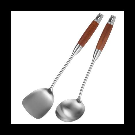 Spatola in acciaio inox per wok, spatola in metallo in acciaio inox per wok, set di utensili per wok, mestolo per zuppa