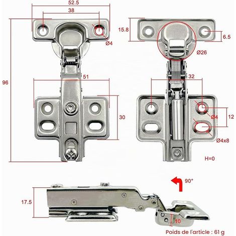 90 Degré Plein Recouvrante 26 mm Soft Close Charnieres avec Amortisseur Hydraulique Fermeture Automatique Charnière à Amorti pour Armoires de Porte (1/4)