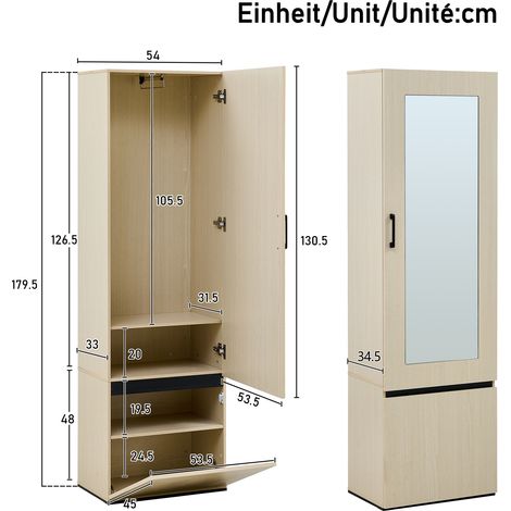Meuble d'entrée moderne avec miroir et banquette rembourrée – Ensemble de rangement pour couloir, penderie extensible, étagère à chaussures, 4 crochets, banc de rangement. (1/5)