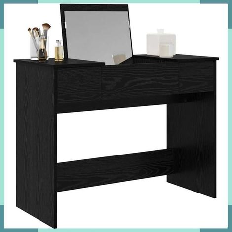 Table de Maquillage - 871671 - Chêne noir - 2 tiroirs - Miroir fourni (1/5)