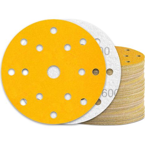 60 Pièces Disque Abrasif 150mm Grain 600 15 Trous pour Ponceuse Excentrique