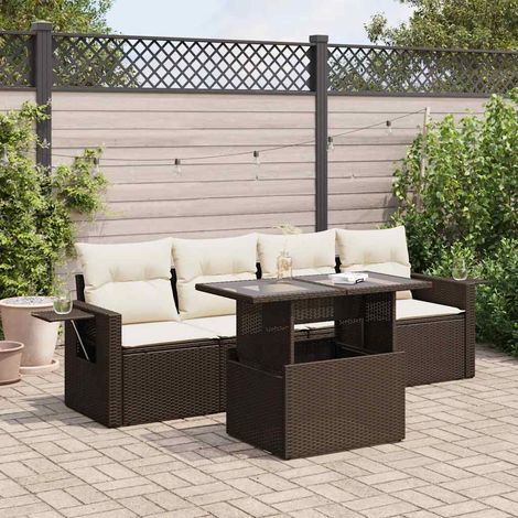 5-tlg. Garten-Sofagarnitur mit Kissen Braun Poly Rattan vidaXL (1/5)