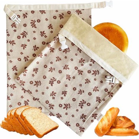Lot de 2 sacs à pain cire d'abeille 43x33 cm, coton réutilisable, portable, pain levain, congélateur, garde frais (1/5)