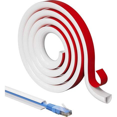 2 Mètre Goulotte Passe Cable, Cache Fil TV Mural, Cache Cable, Flexible Type D pour Système de Gestion des Cache Cable Bureau à Domicile Cachez et Protégez Les Câbles Facilement, Blanc (2M) (1/5)