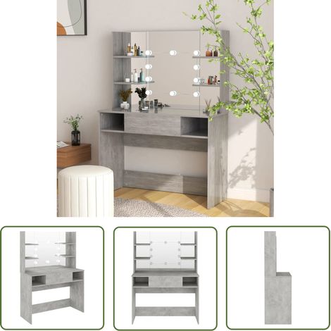 The Living Store Schminktisch mit LED-Beleuchtung 100x40x135 cm MDF Betongrau - Schminktisch - LED Beleuchtung - Kosmetiktisch - Badezimmermöbel - Makeuptisch (1/5)