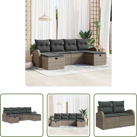 Poly-Rattan - Sofa Set mit Kissen mit Speicher 6 pcs Grau Poly-Rattan (1/5)
