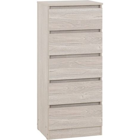 Malvern 5 Drawer Narrow Chest - L40 x W48 x H114 cm - Urban Snow