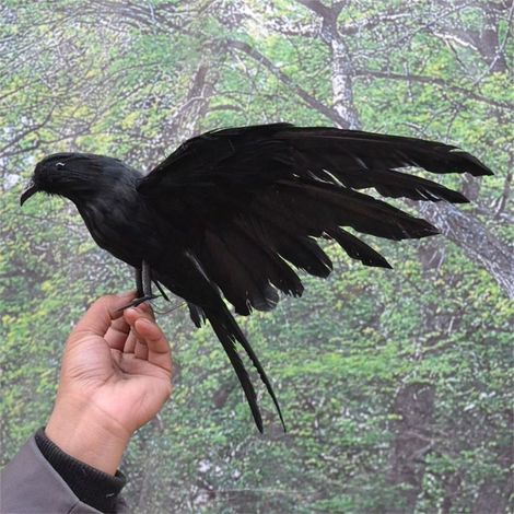 Décoration de corbeau noir pour Halloween, corbeaux réalistes à plumes, décoration de maison hantée pour fête (1/5)