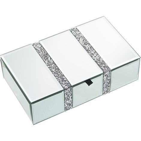 Boîte à bijoux rectangulaire en verre avec paillettes en miroir 21x13x6 cm