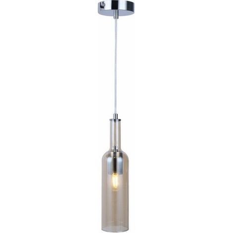 Suspension chromée verre ambre bouteille E27 Reality