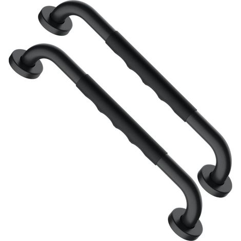 Black stainless steel bathroom grab bars, 40cm long, with non-slip rubber grips (2 pieces)