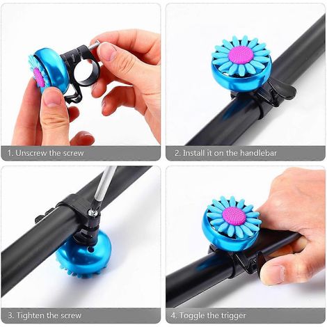 Sonnette de guidon Besportble en forme de tournesol pour vélo enfant (lot de 2), bleue. (1/5)
