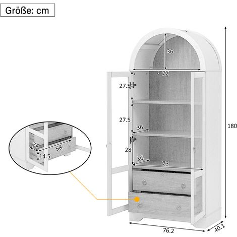 Highboard mit verstellbaren Regalböden und Schubladen, Küchenschrank mit transparentem Glas und großem Stauraum, Ideal für Esszimmer, Wohnzimmer und Küche (Schwarz) (1/5)