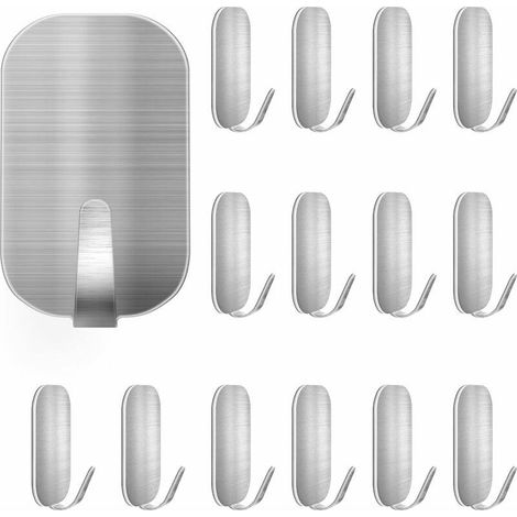 DEESSE SHOP - Lot de 15 crochets adhésifs en acier inoxydable, porte-serviettes mural étanche, lot de 15 crochets antirouille 3M auto-adhésifs pour salle de bain, cuisine, salon (1/5)