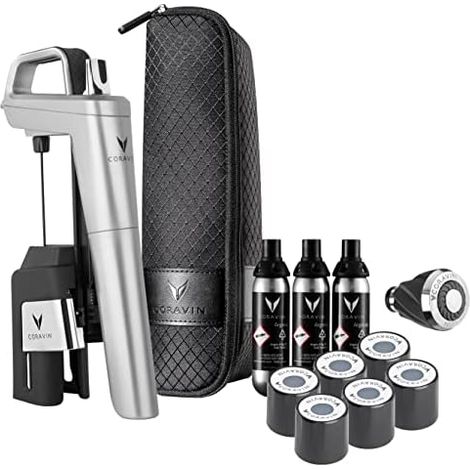 Coravin Système de conservation de vin Timeless Six Plus - Saver de vin au verre - Aerator de vin, 3 capsules de argon pur, 6 bouchons de bouchons à vis, aiguille de mallette de nettoyage et de transp (1/5)