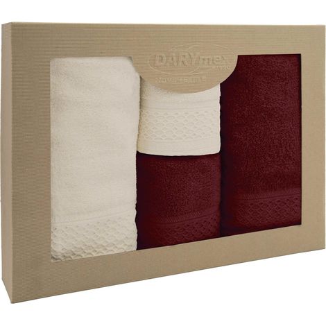 Frotteehandtücher aus Baumwolle, einfarbig, EKO-Set, 4-teilig, Creme, Ecru, Burgunderrot (1/5)
