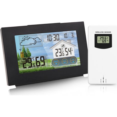 Stazione meteorologica wireless, termometro e igrometro per interni/esterni, schermo touchscreen a colori.