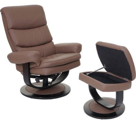 Poltrona relax reclinabile HHG-627 ecopelle girevole con poggiapiedi marrone