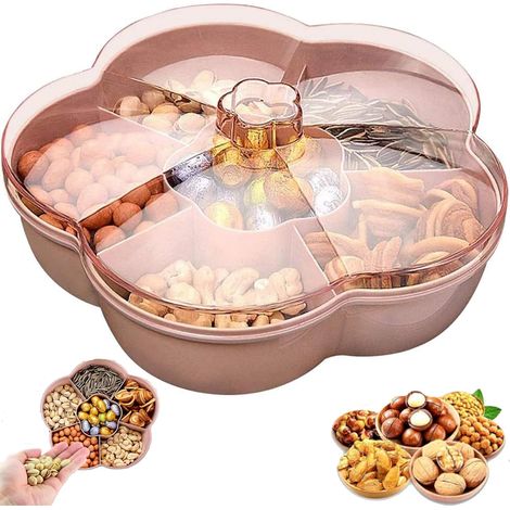 plateau aperitif, snack box plateau de collations, boîte à collation Boîte de Rangement en Forme de Fleurs avec 6 Compartiments Distincts et Couvercle (1/5)