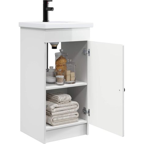 vidaXL Bathroom Vanity with Sink High Gloss White 42 x 40 x 84.5 cm