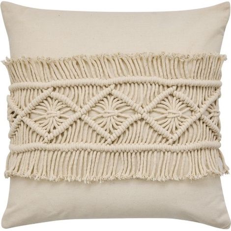 Coussin Déhoussable Macramé à franges 40 x 40 cm - 40x40cm - Ecru (1/3)
