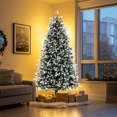 Sapin de Noël artificiel 183 cm – 600 branches PVC – 250 lumières LED blanches chaudes – Support en métal – Prémonté pour installation facile (1/5)