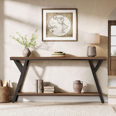 Tribesigns 70.9-Inch Narrow Long Entryway Console Table, Industrial Sofa Table Behind Couch with 2-Tier Storage Shelf for Hallway, Living Room, Entrance, Foyer, Rustic Brown (1/5)