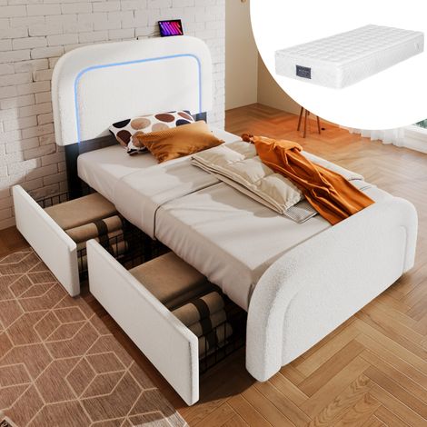 cama individual con almacenaje USB LED 90x200 OKMYHOME (1/5)