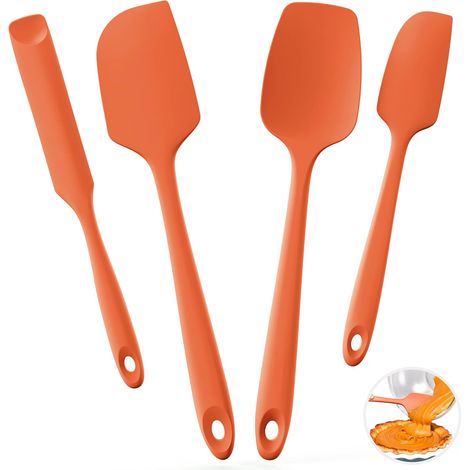4 Spatule en silicone, Résistant à la chaleur 315°C, Noyau renforcé, Bord flexible, Cuisson et pâtisserie