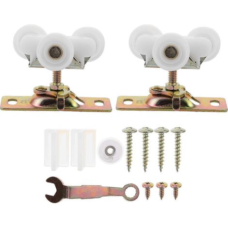 1 jeu de roulettes pour porte coulissante : roulettes robustes suspendues, poulies métalliques silencieuses pour porte coulissante, idéales pour la cuisine, les placards et les armoires. (1/3)