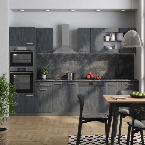 Cuisine R-Line, Noir Béton/Anthracite, 300 cm PT Anthracite, Vicco