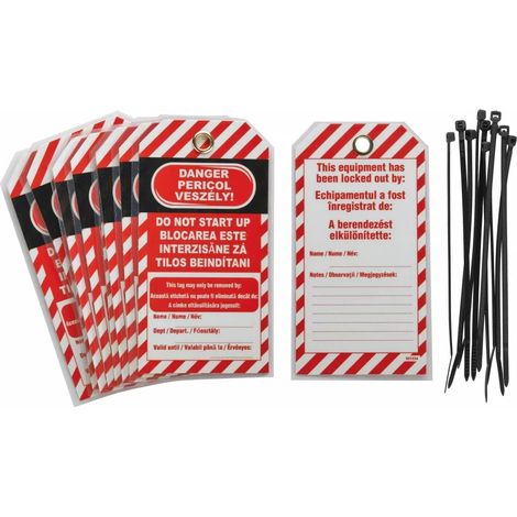 10 étiquettes plastique anglais/roumain/hongrois "DEFENSE D'ENCLENCHER" - THIRARD