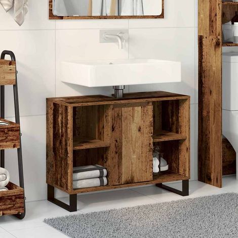 Badezimmerschrank mit Tür Altholz 80 x 33 x 60 cm Holzwerkstoff