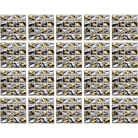 CCYKXA 20 Pcs Tile Stickers Home Kitchen Bathroom Tile Stickers 10 x 10cm (Gold Metal) (1/5)