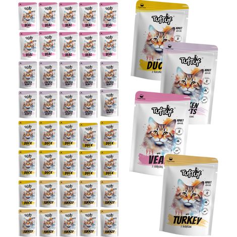 Aliment humide pour chat TufTuf, mélange de saveurs, sachets de 40 x 100 g à la viande (1/5)