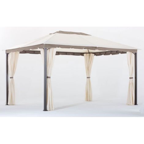 GAZEBO 3X4 FERRO ANTRACITE TELO POLIESTERE 250GR ECRU CON TENDE LATERALI (1/2)