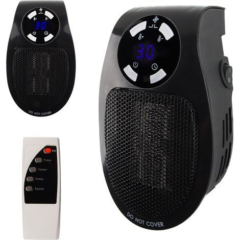 Mini electric radiator, wall-mounted radiator with remote control, 500W two-speed electric radiator, thermostat and timer, black (1/5)
