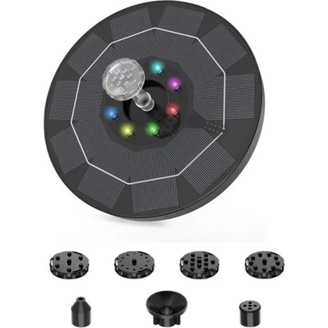 Fontaine solaire colorée de 18 cm avec pompe et panneau solaire (13/16 cm) - Kit d'arrosage solaire économique pour plantes - Fontaine de jardin, piscine ou bain d'oiseaux (1/5)
