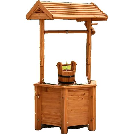 Jardinière, Bois de Sapin, 40 cm x 40 cm x 84 cm, Seau Suspendu Inclus, Convient pour une Utilisation Extérieure, Assemblage Léger Requis (1/4)