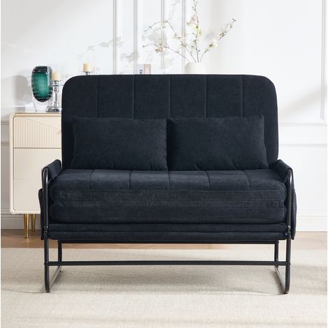 Sofá cama de 2 plazas 104x85x92 cm de chenilla negra con estructura metálica FloraGrace (1/5)