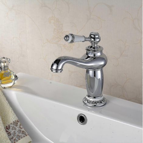 Robinet mitigeur de lavabo victorien chromé à levier unique pour salle de bain/WC, design classique, eau chaude/froide (1/5)