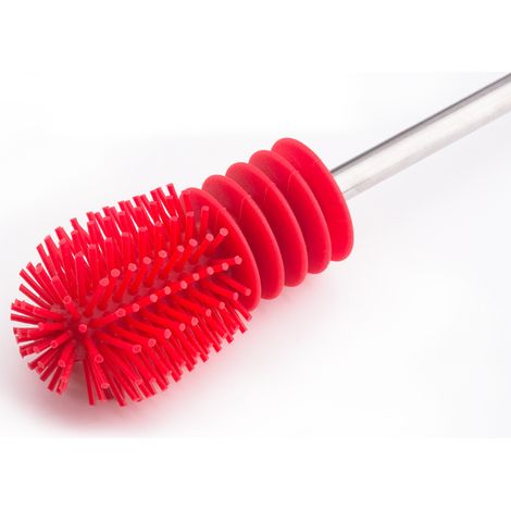 Brosse à biberons en silicone avec long manche Rouge (1/4)