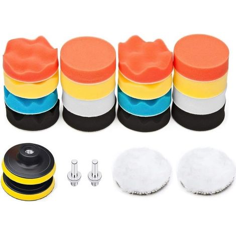 Kit 22 pads polissage avec adaptateur M10 - Laine, cire - Pour polissage voiture - Complet et professionnel (1/5)