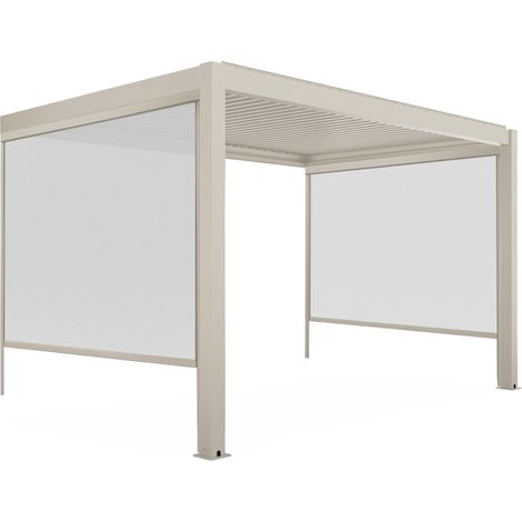 Pergola bioclimatique adossée 3x4m et 2 stores bois crème