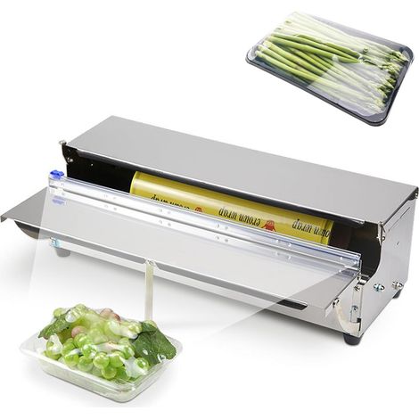 Dispensador de papel de aluminio de acero inoxidable (45 cm) con frescura y papel de aluminio, higiénico, a prueba de polvo, 2 cuchillas de repuesto, plegable, ideal para hostelería. (1/5)