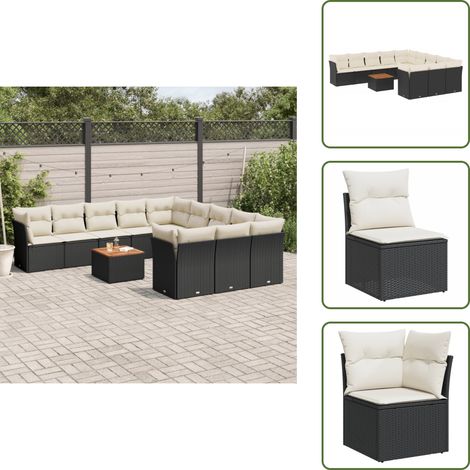 12-tlg. Garten-Sofagarnitur mit Kissen Schwarz Poly Rattan - Gartenmöbel Set - Esszimmergarnitur - Outdoor Möbel - Lounge Sofa - Rattan Gartenmöbel (1/5)