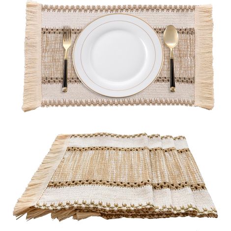 Lot de 4 Sets de Table Bohèmes Rustiques Lavables Franges, 30x50 cm (1/5)