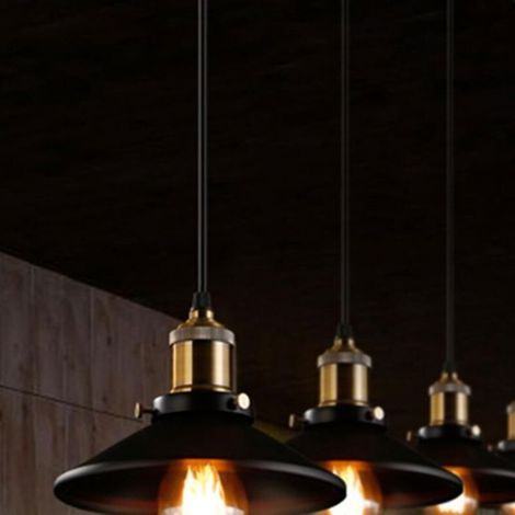 Luminaire Suspendu - Fer Forge - Abat-jour Noir - Design Cage Geometrique - Douille E27 - 120 Cm Cordon - 110-240 V (1/4)